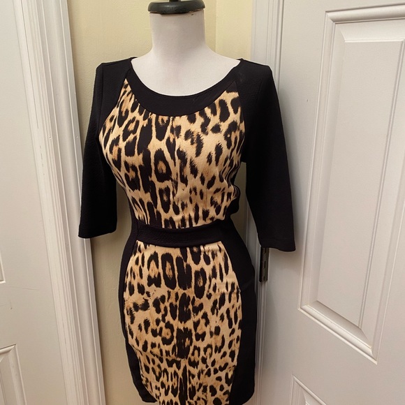 Zara W & B Collection Leopard Print Blk Dress - Picture 3 of 9